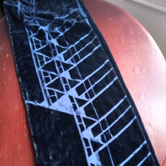 Beautiful Dark / Light Blue Geometric Design Velvet - Like Long Scarf - Picture 1 of 3